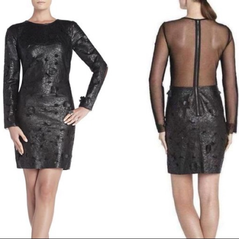 SOLD / BCBG LEATHER MESH DRESS - Picture 1 of 7